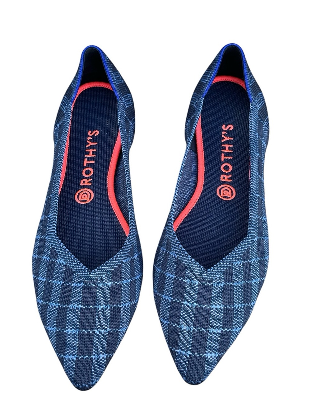 Rothy's The Point Indigo Gingham Plaid ballet flats Size 11 Unique Colorway